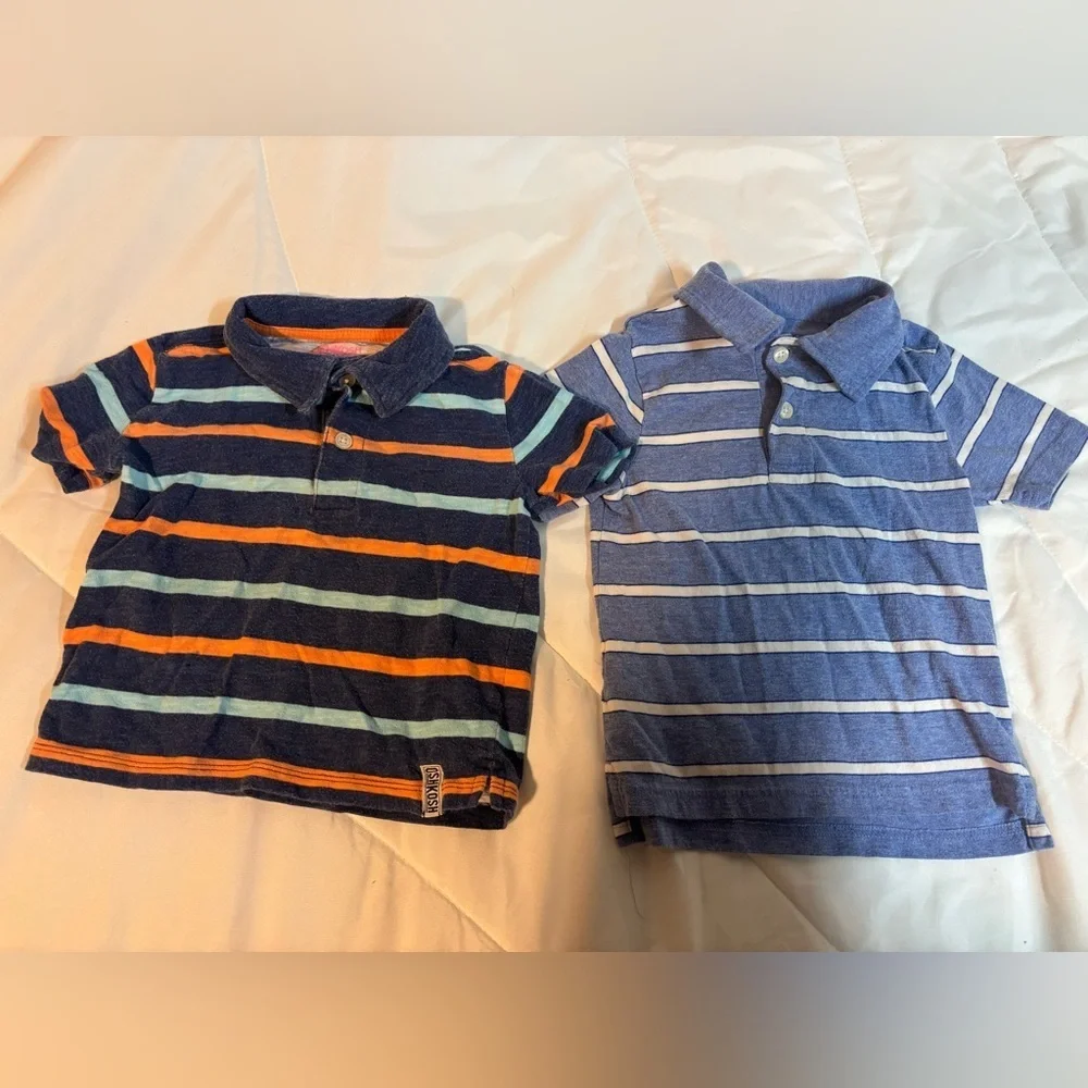 OshKosh B'gosh & Children’s place Striped Polo Shirts set of 2 - Navy & Blue 2T